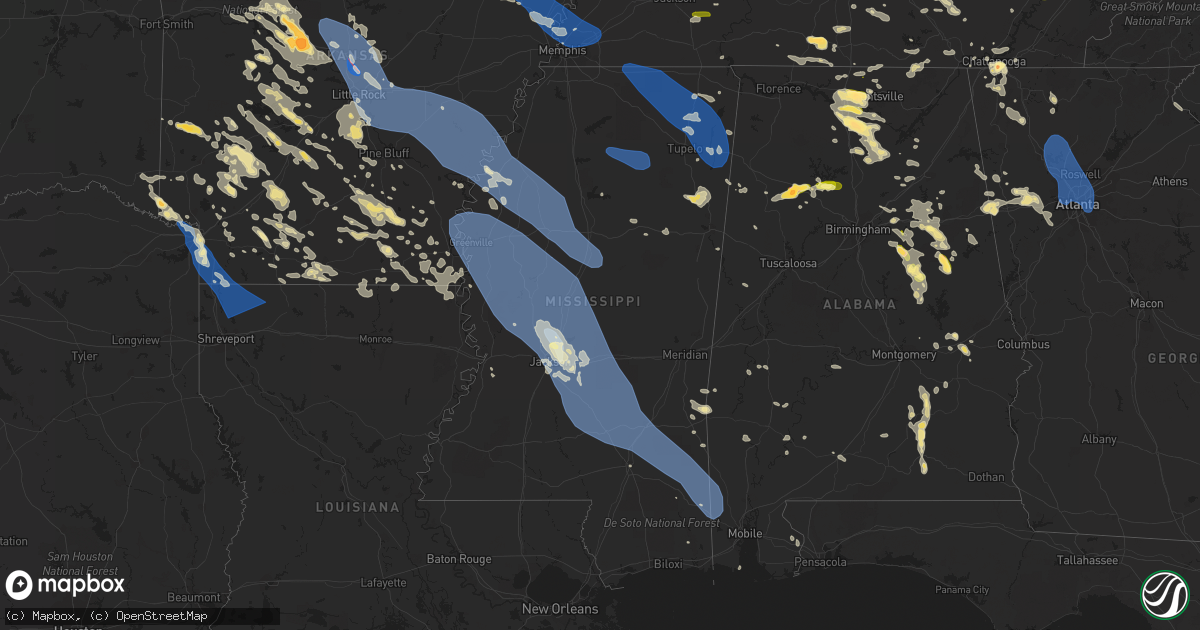 Hail map in Mississippi on June 25, 2023