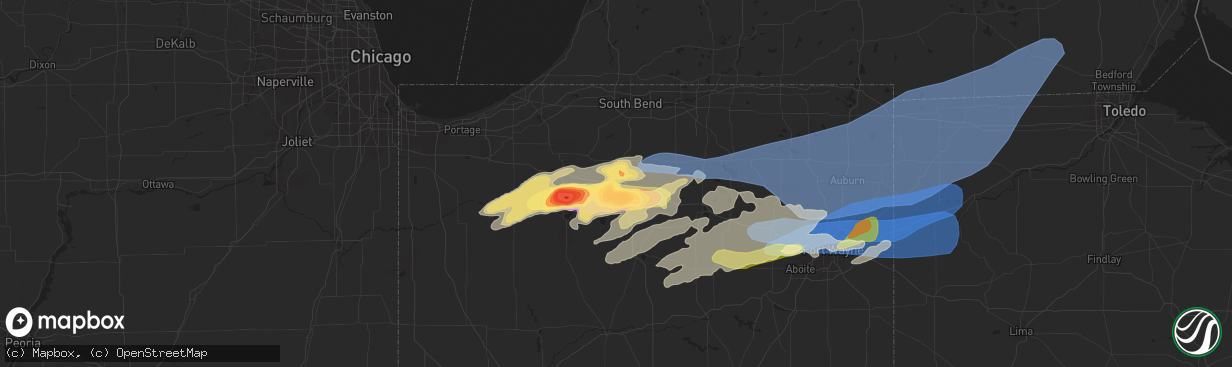 Hail map in Plymouth, IN on June 25, 2023