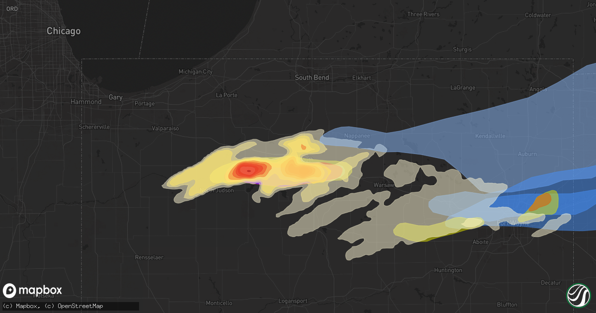 Hail map in Plymouth, IN on June 25, 2023