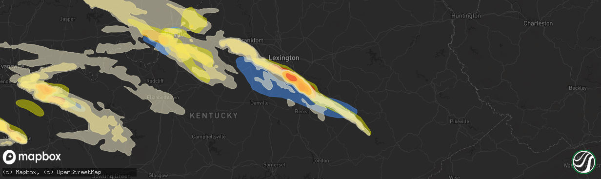 Hail map in Richmond, KY on June 25, 2023