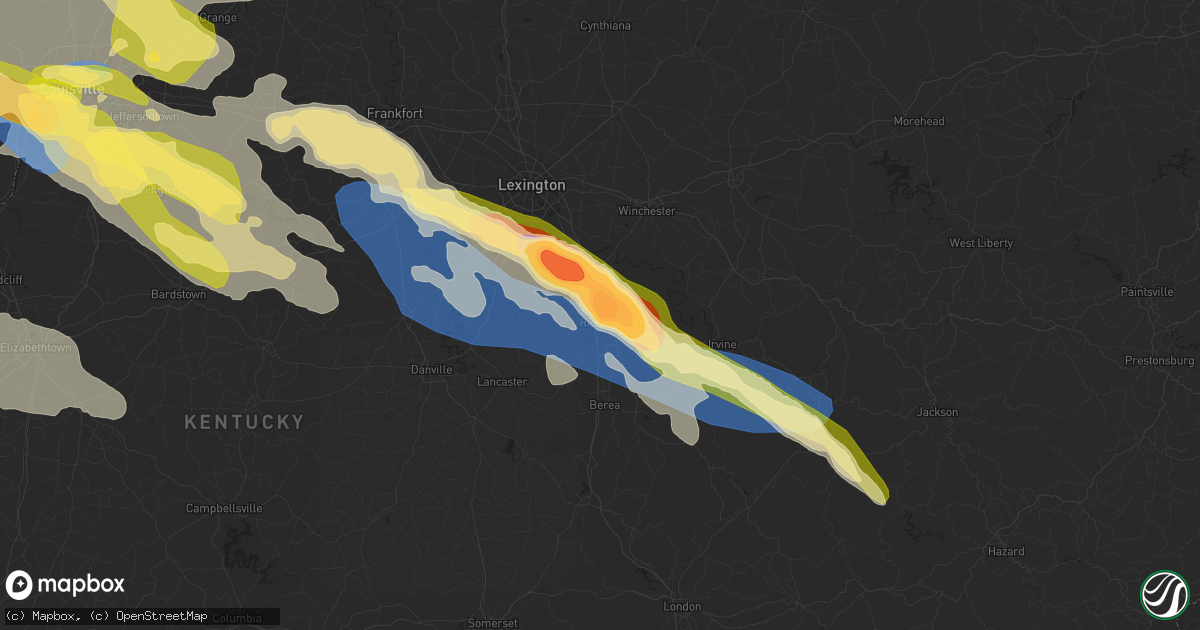Hail map in Richmond, KY on June 25, 2023
