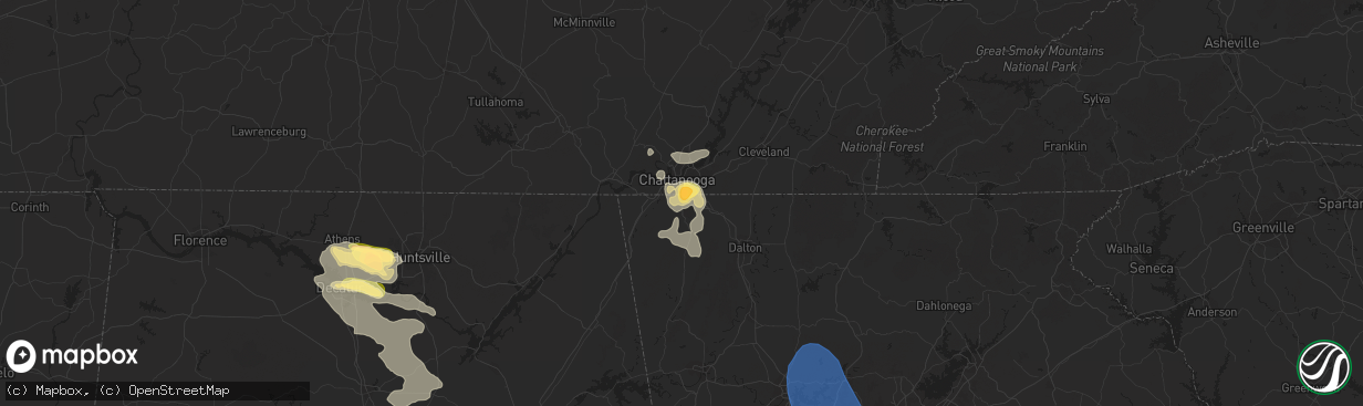 Hail map in Rossville, GA on June 25, 2023