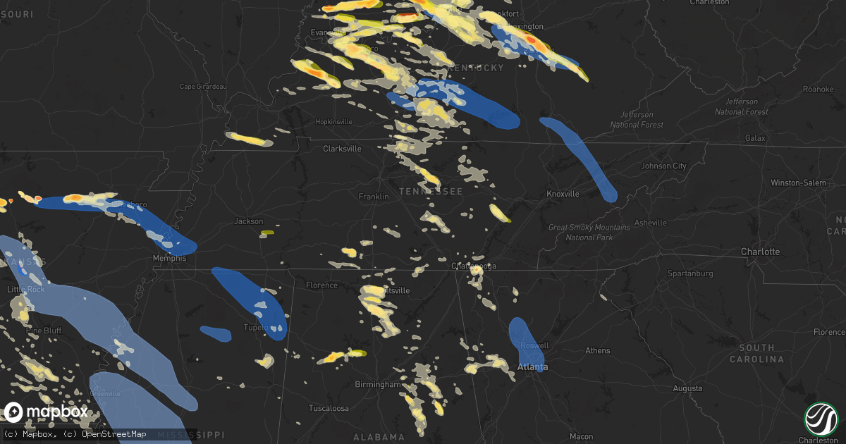 Hail map in Tennessee on June 25, 2023