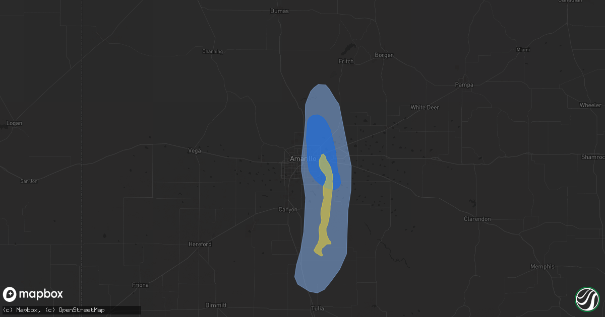 Hail map in Amarillo, TX on June 25, 2024