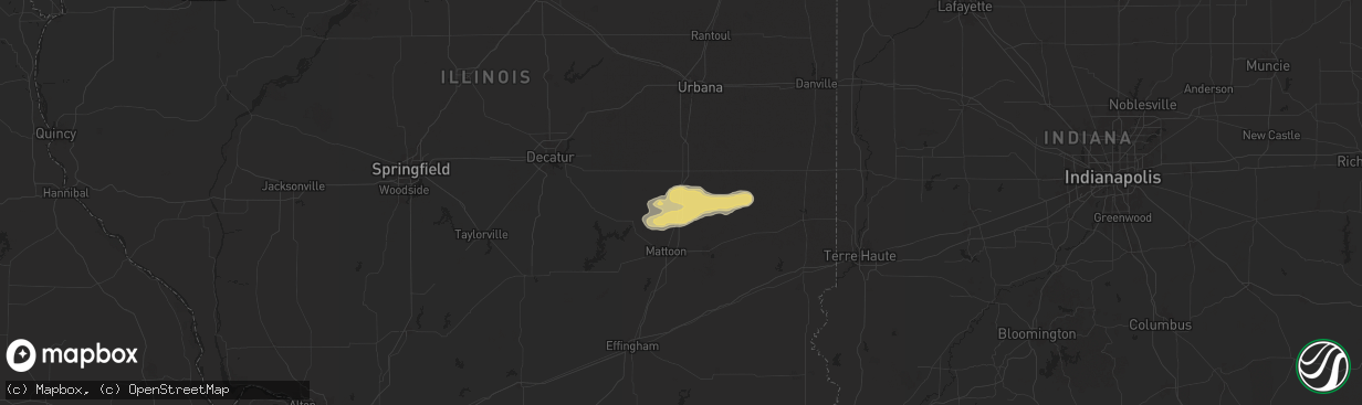 Hail map in Arcola, IL on June 25, 2024