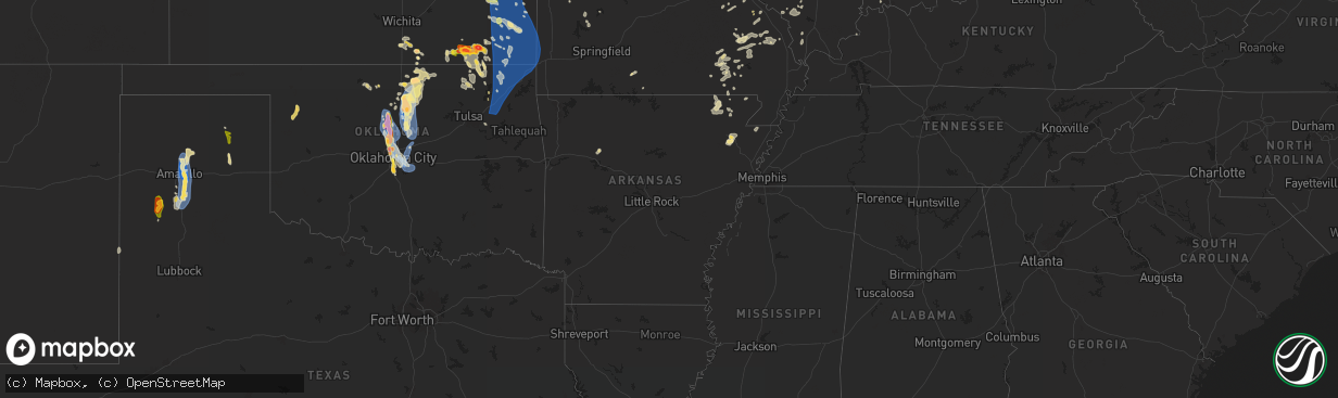 Hail map in Arkansas on June 25, 2024