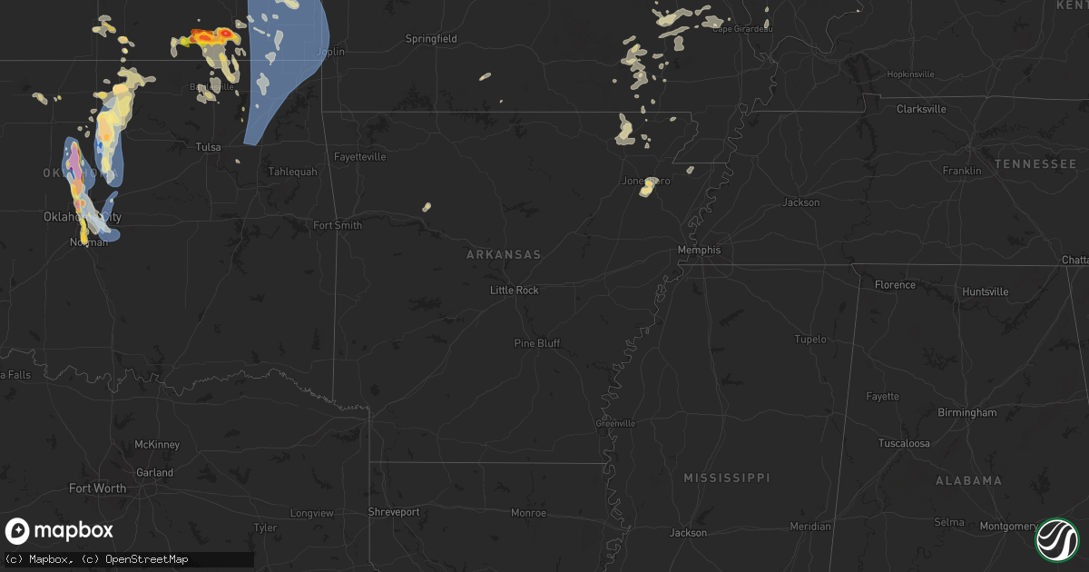 Hail map in Arkansas on June 25, 2024