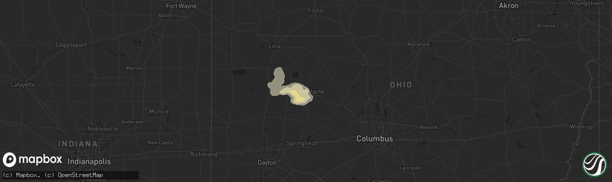 Hail map in Bellefontaine, OH on June 25, 2024