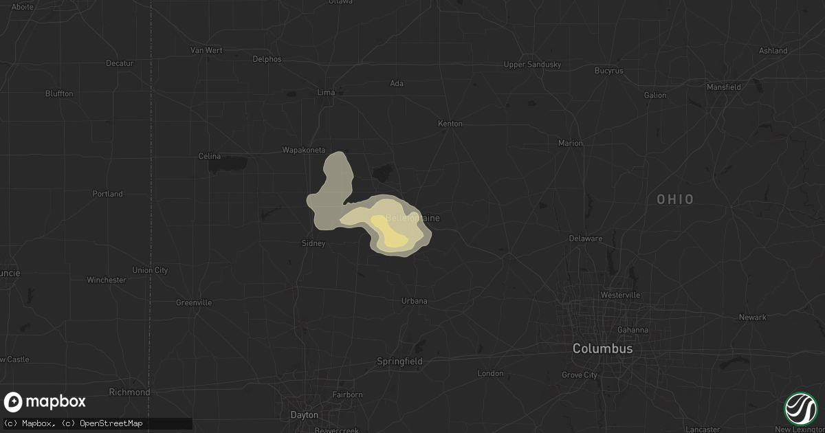Hail map in Bellefontaine, OH on June 25, 2024