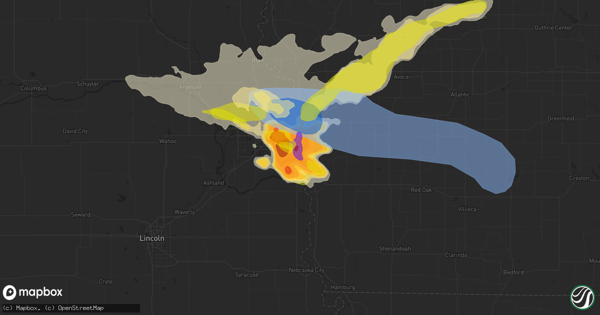 Hail map in Bellevue, NE on June 25, 2024