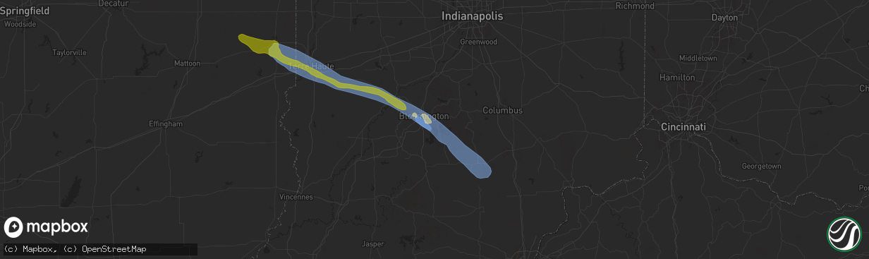 Hail map in Bloomington, IN on June 25, 2024