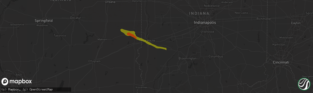 Hail map in Cory, IN on June 25, 2024