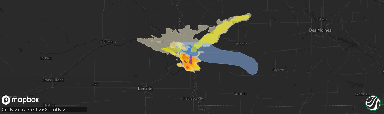 Hail map in Council Bluffs, IA on June 25, 2024
