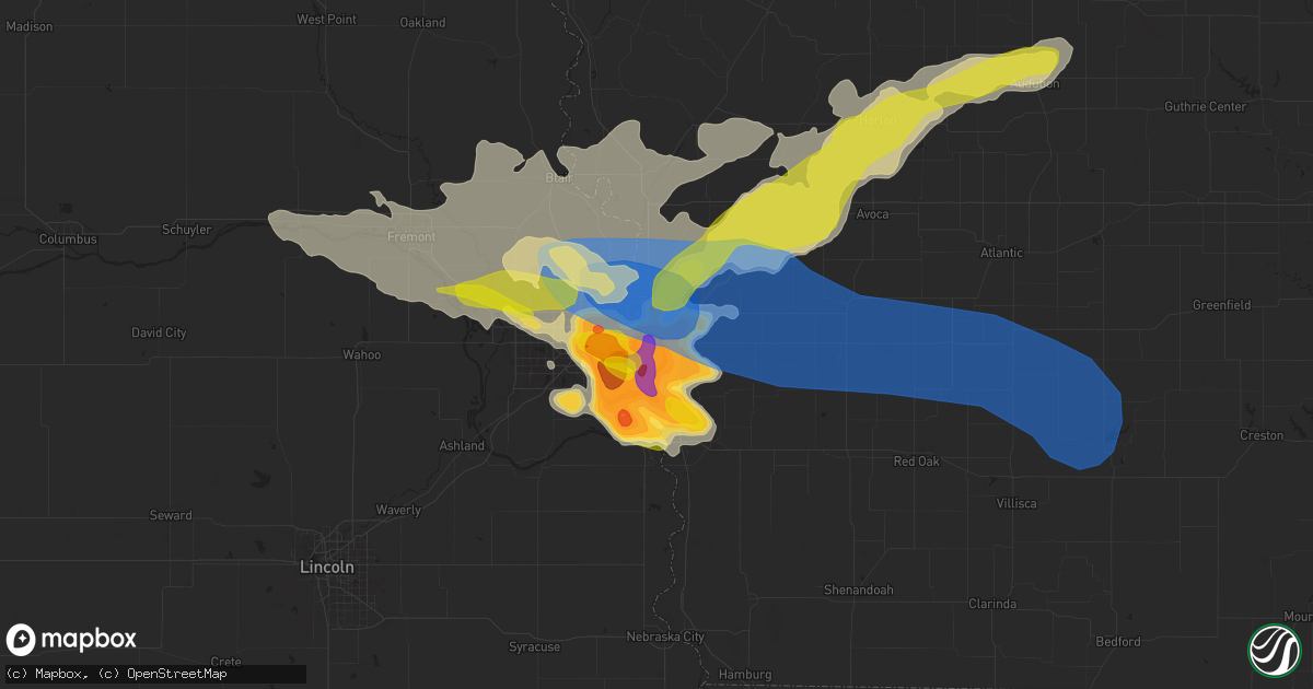 Hail map in Council Bluffs, IA on June 25, 2024