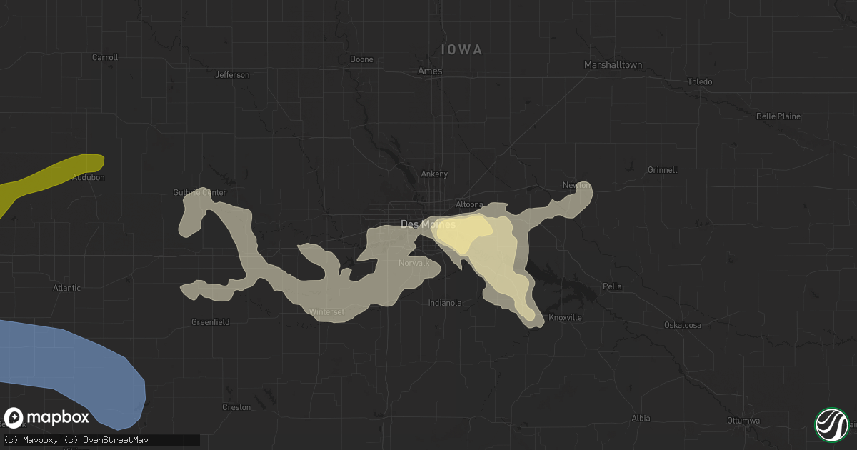 Hail map in Des Moines, IA on June 25, 2024