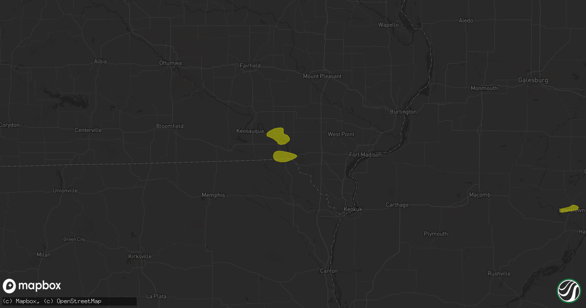 Hail map in Farmington, IA on June 25, 2024