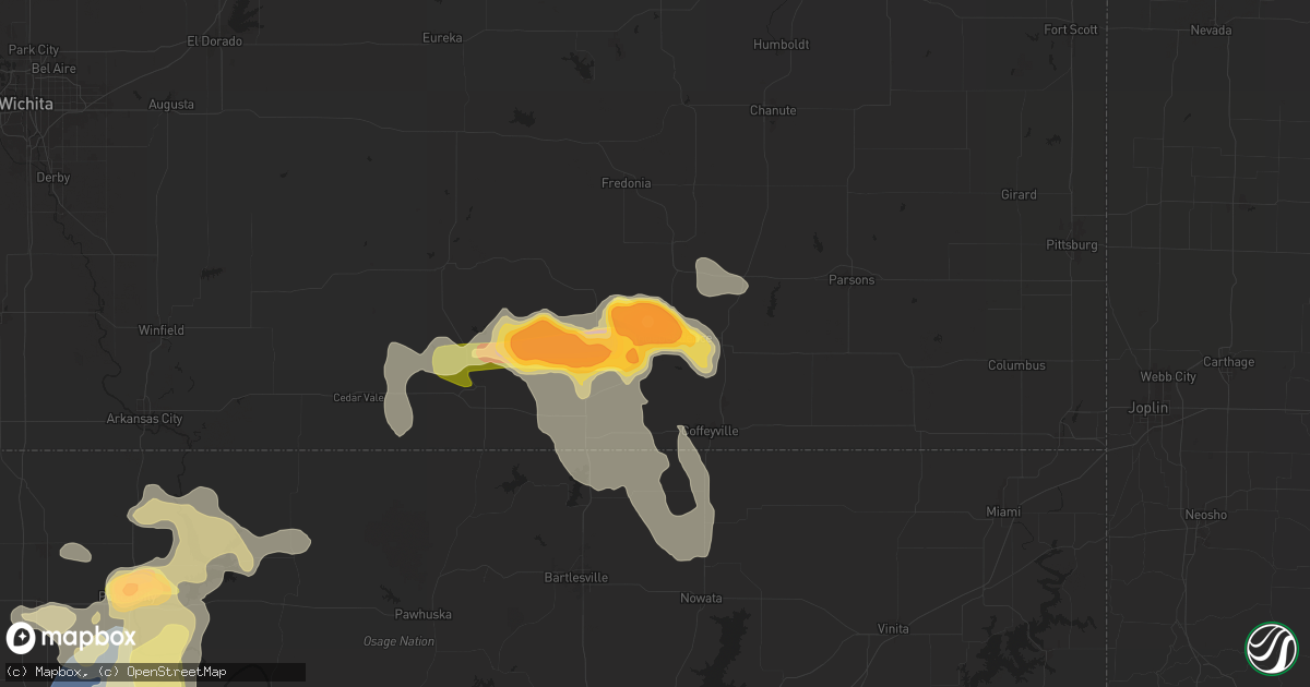 Hail map in Independence, KS on June 25, 2024