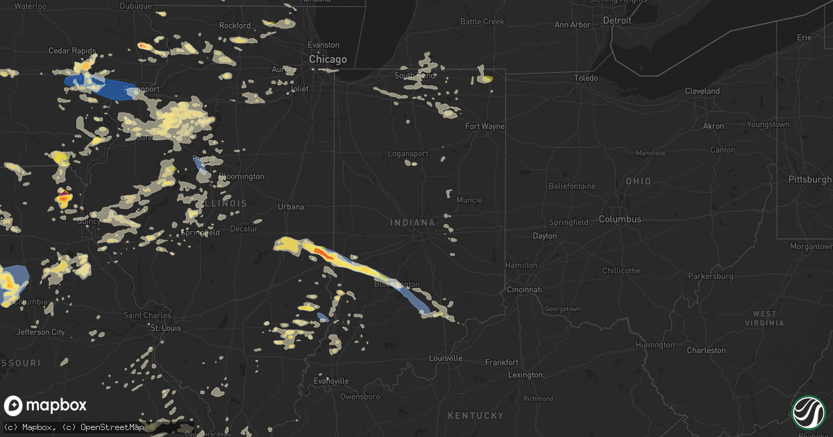 Hail map in Indiana on June 25, 2024