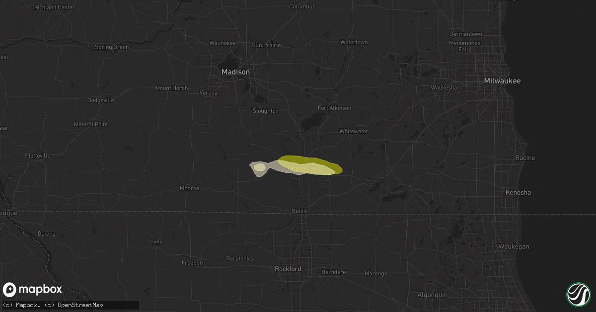 Hail map in Janesville, WI on June 25, 2024