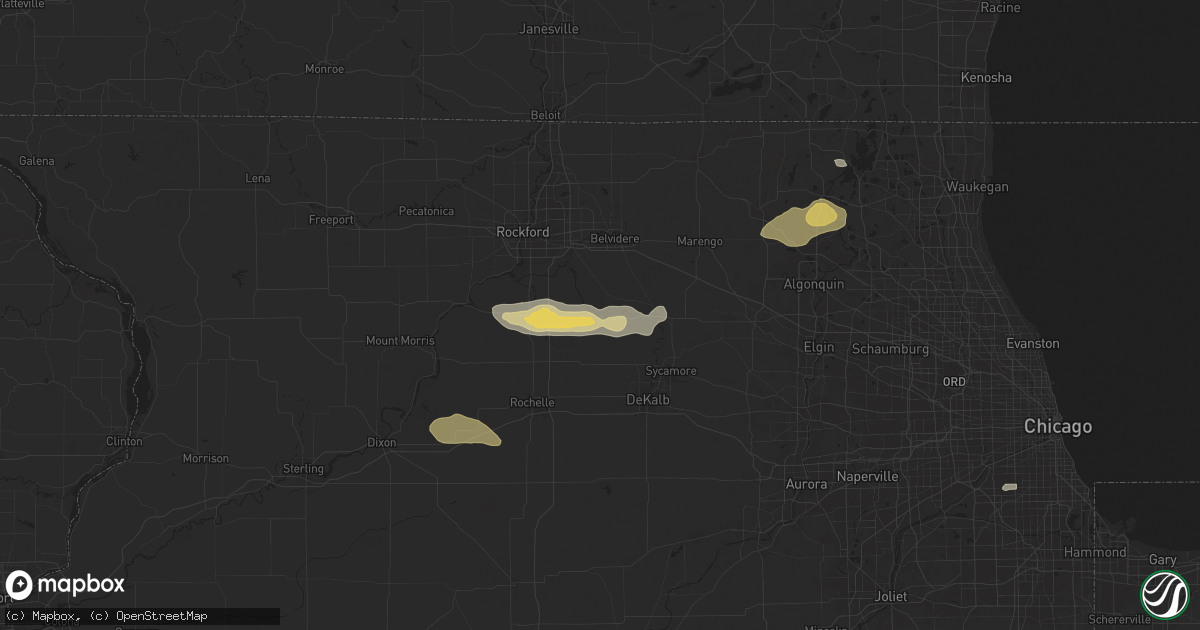 Hail map in Kirkland, IL on June 25, 2024