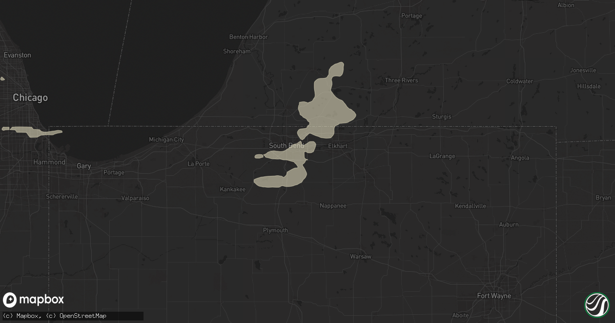 Hail map in Mishawaka, IN on June 25, 2024