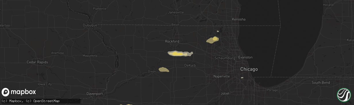 Hail map in Monroe Center, IL on June 25, 2024