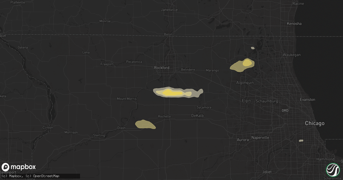 Hail map in Monroe Center, IL on June 25, 2024
