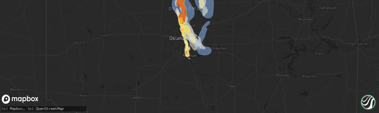 Hail map in Norman, OK on June 25, 2024