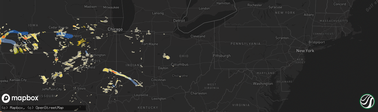 Hail map in Ohio on June 25, 2024