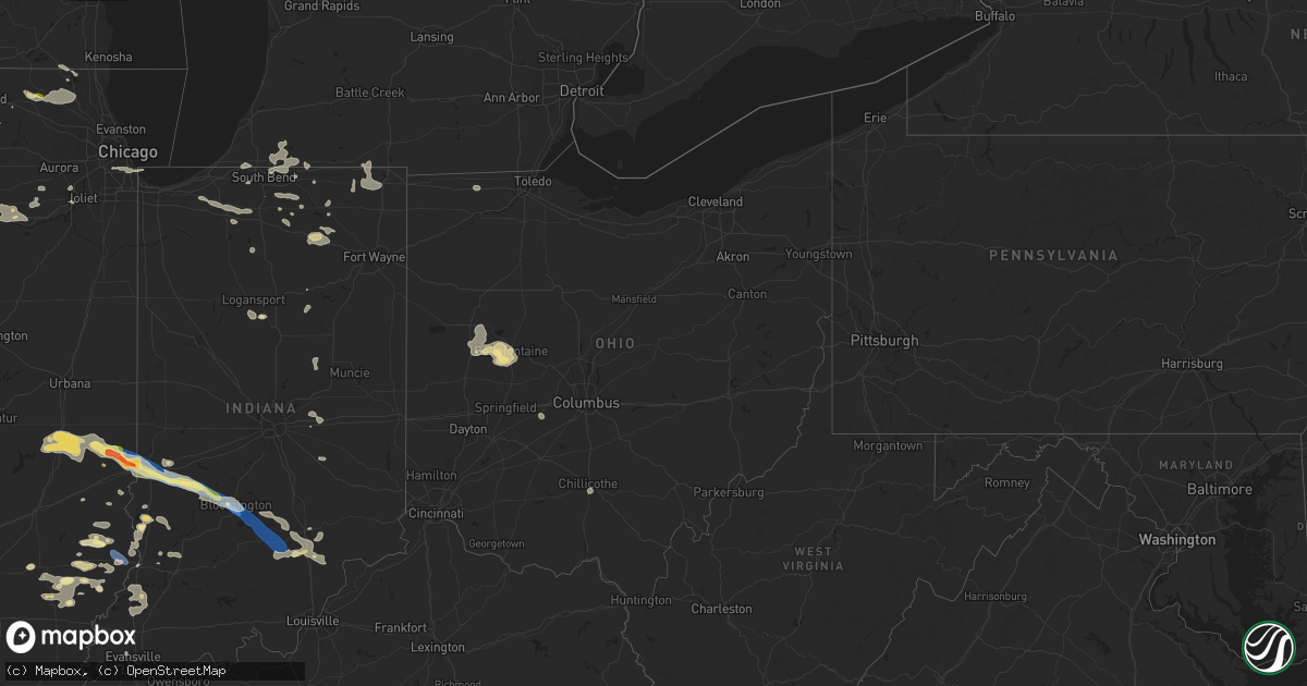 Hail map in Ohio on June 25, 2024