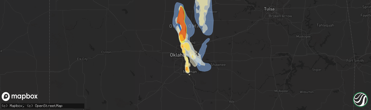 Hail map in Oklahoma City, OK on June 25, 2024