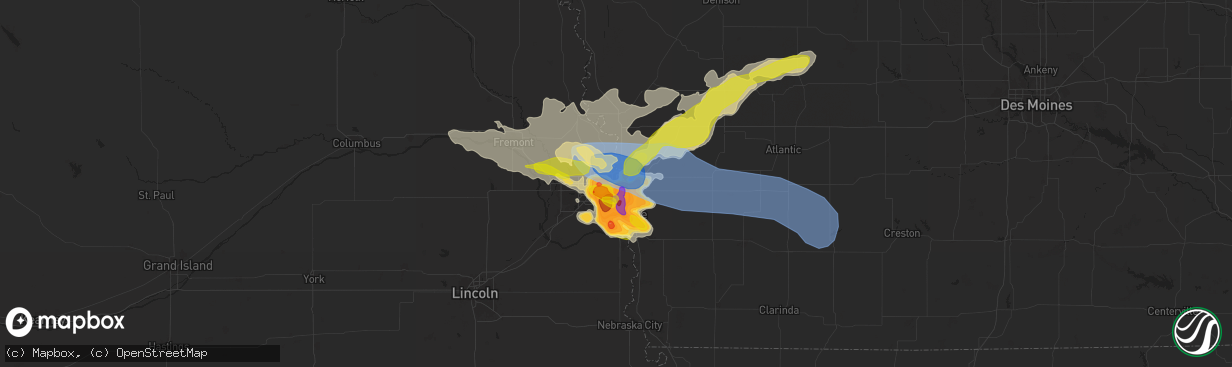 Hail map in Omaha, NE on June 25, 2024