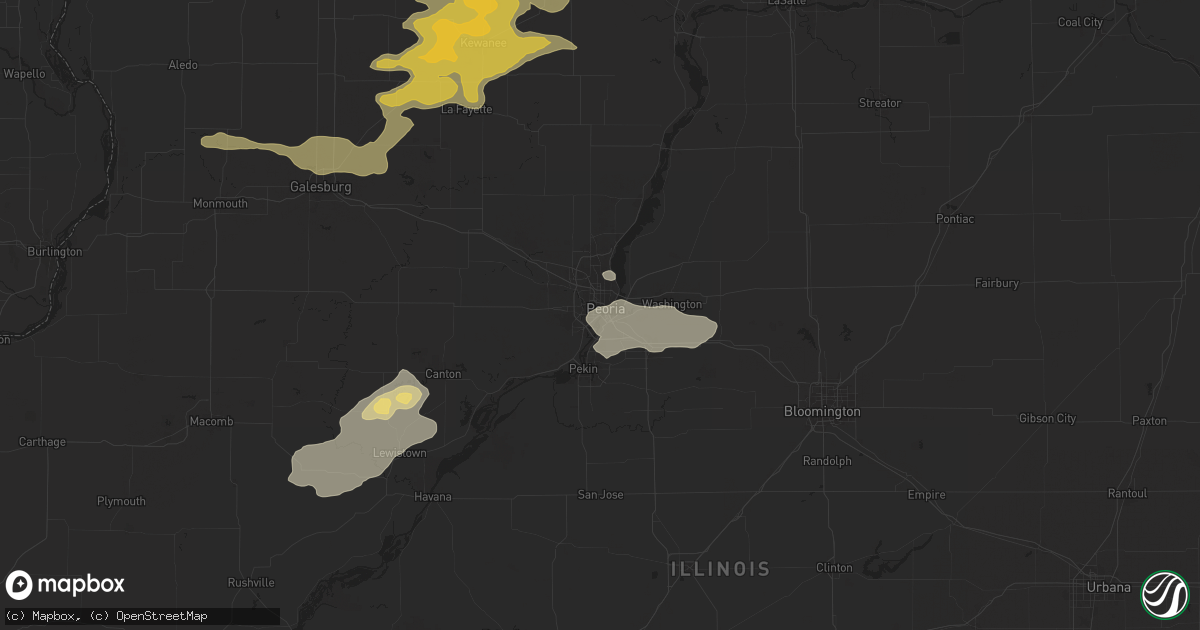 Hail map in Peoria, IL on June 25, 2024