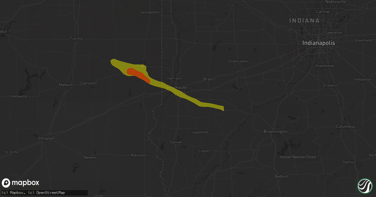 Hail map in Riley, IN on June 25, 2024