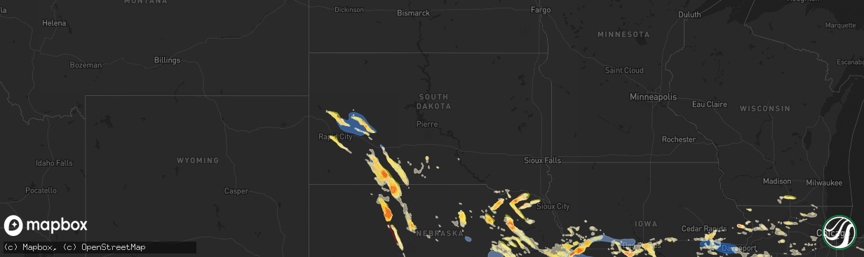 Hail map in South Dakota on June 25, 2024