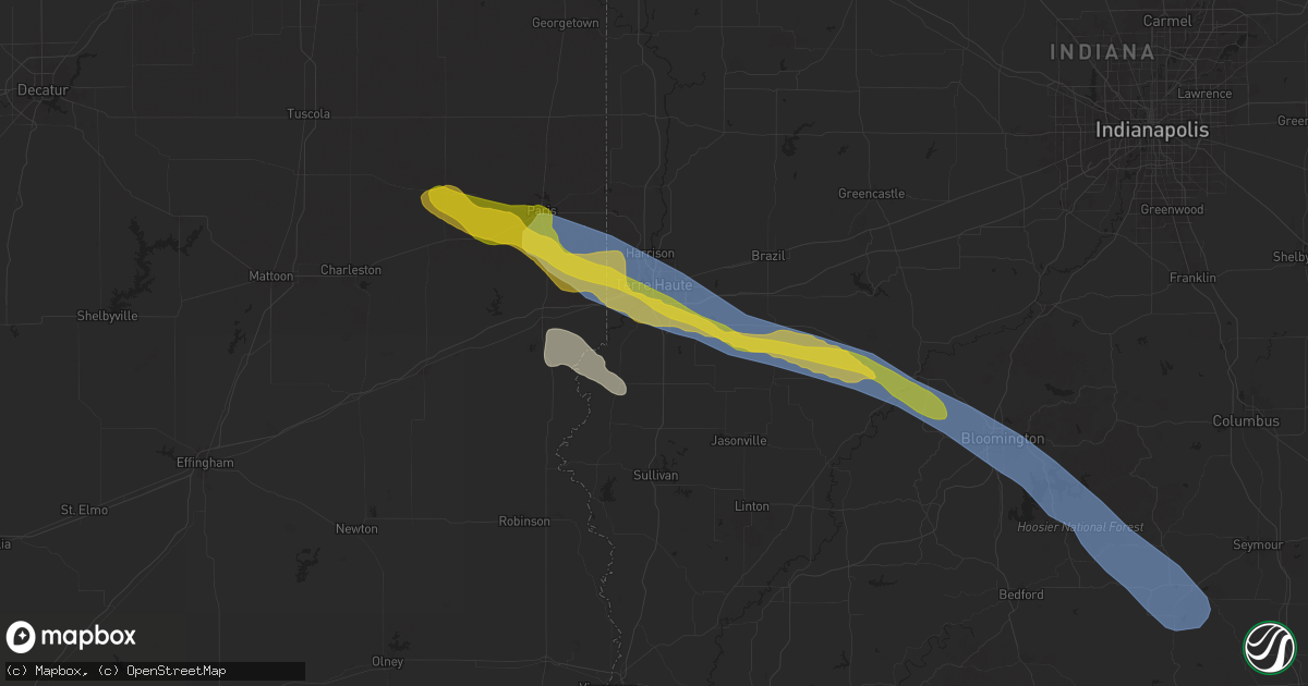 Hail map in Terre Haute, IN on June 25, 2024