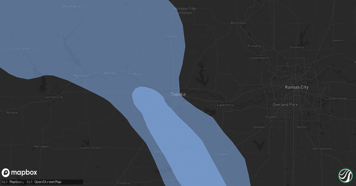 Hail map in Topeka, KS on June 25, 2024