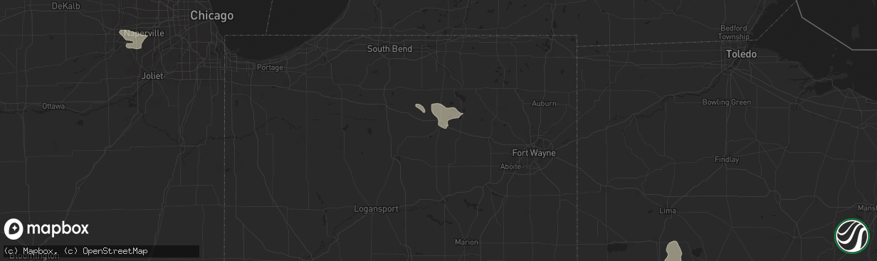 Hail map in Warsaw, IN on June 25, 2024