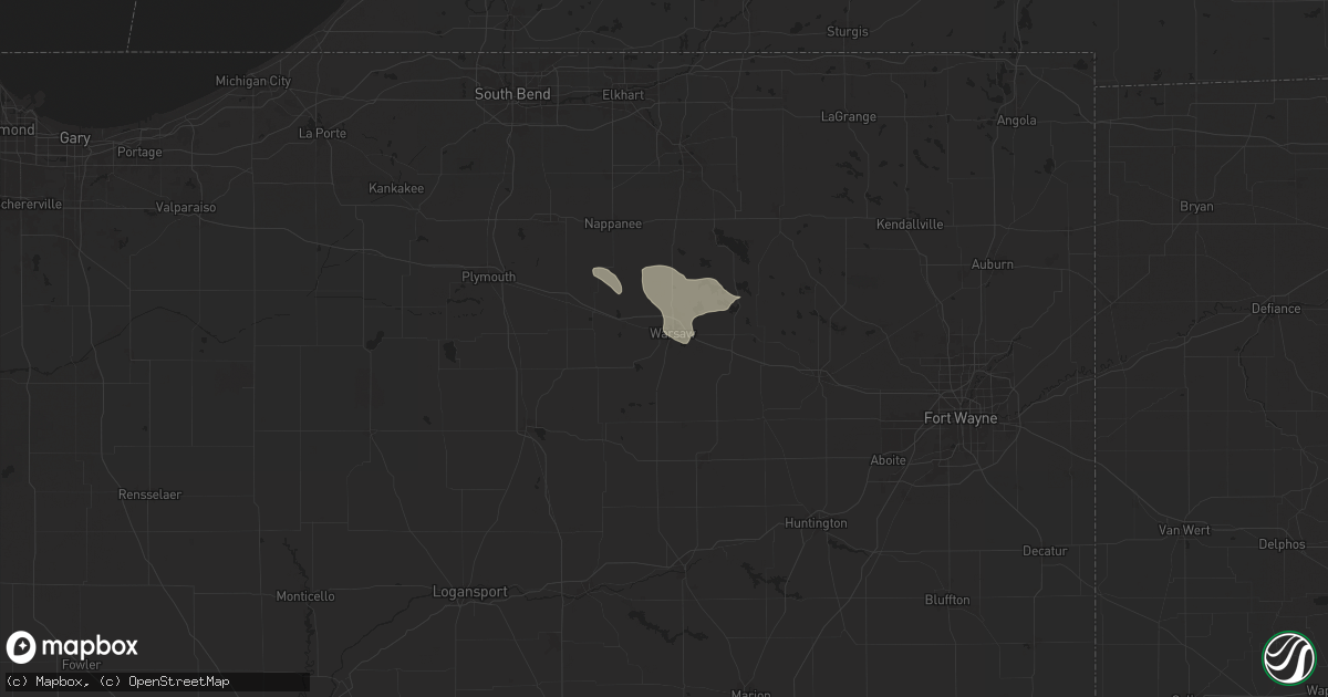 Hail map in Warsaw, IN on June 25, 2024