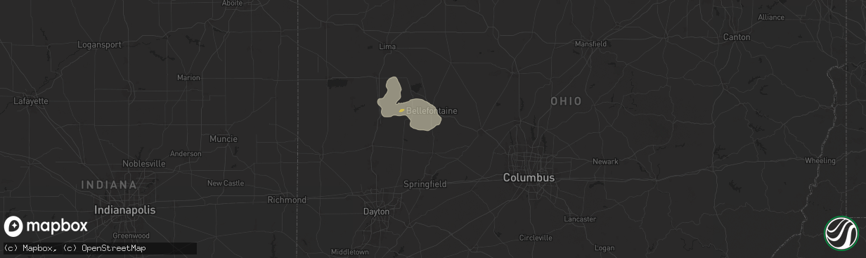 Hail map in West Liberty, OH on June 25, 2024