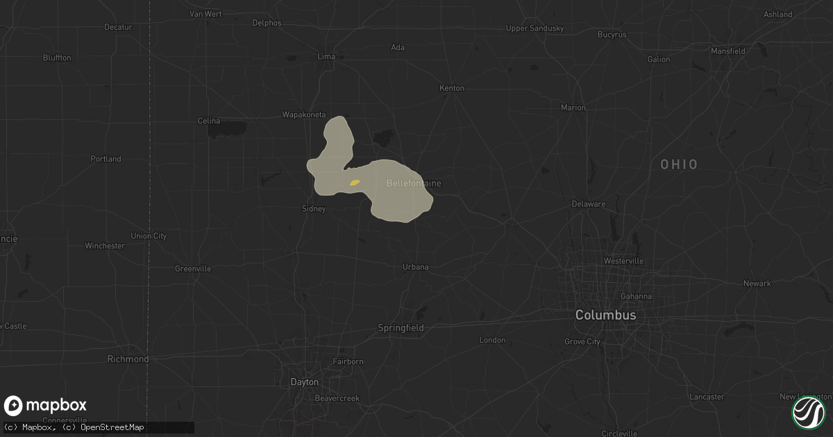 Hail map in West Liberty, OH on June 25, 2024