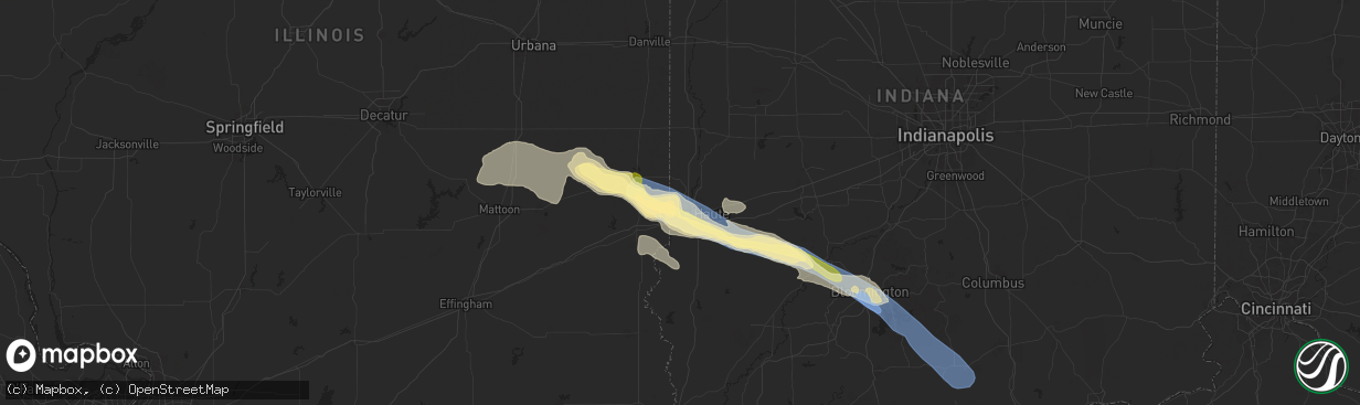 Hail map in West Terre Haute, IN on June 25, 2024