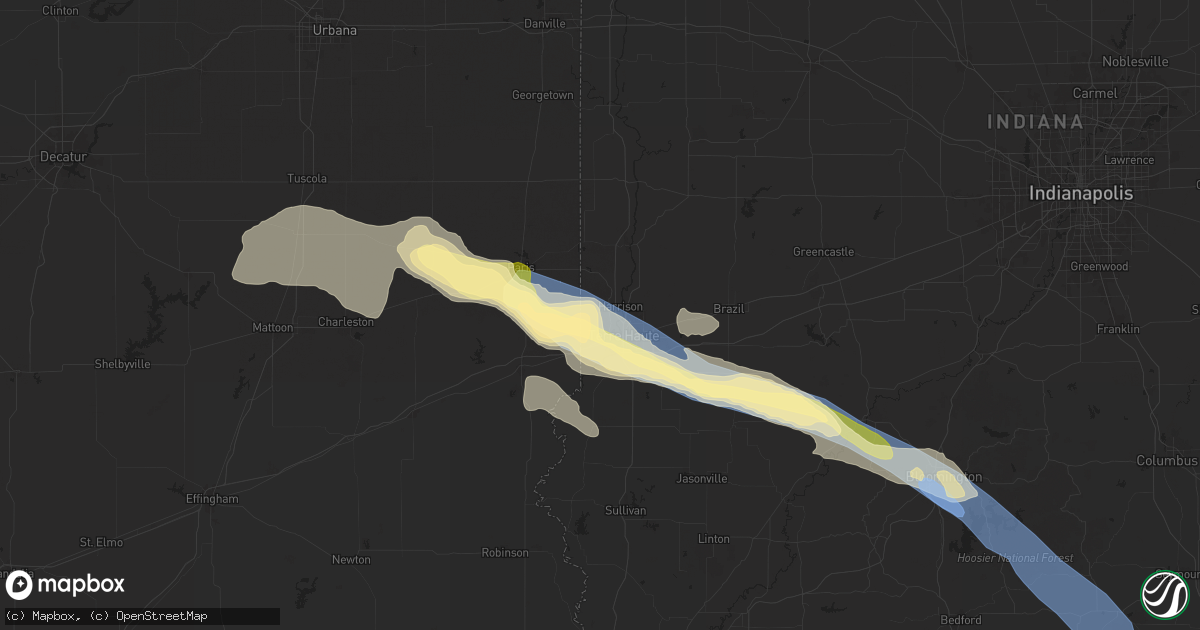 Hail map in West Terre Haute, IN on June 25, 2024