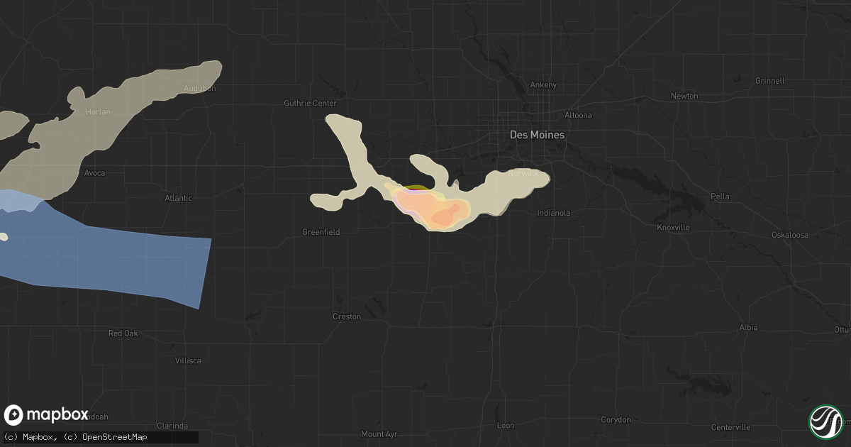 Hail map in Winterset, IA on June 25, 2024