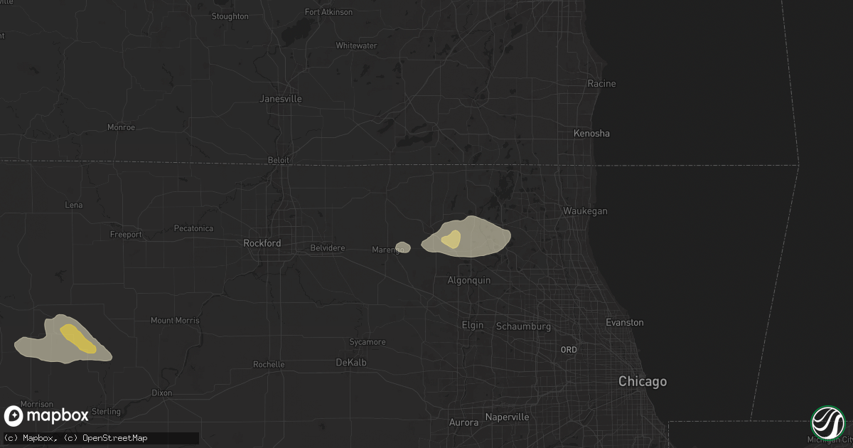Hail map in Woodstock, IL on June 25, 2024