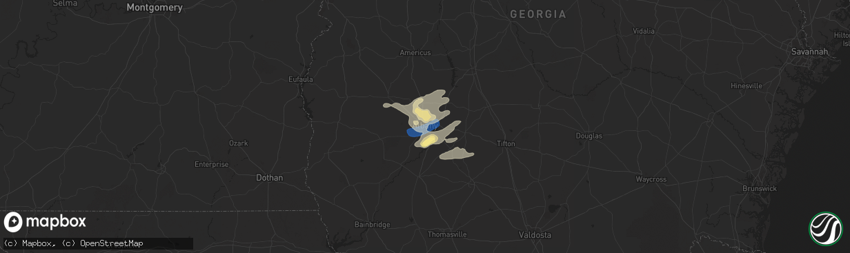 Hail map in Albany, GA on June 25, 2025