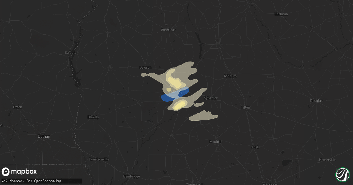 Hail map in Albany, GA on June 25, 2025
