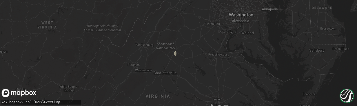 Hail map in Aroda, VA on June 25, 2025