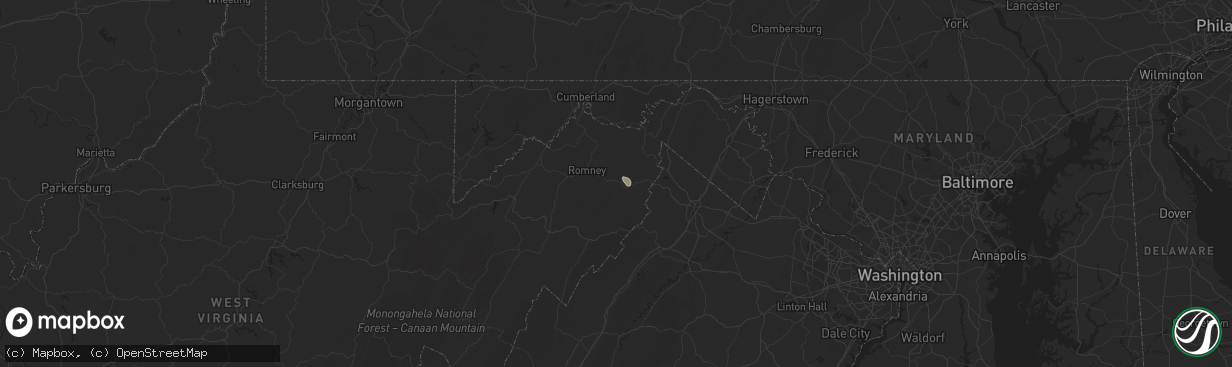 Hail map in Augusta, WV on June 25, 2025