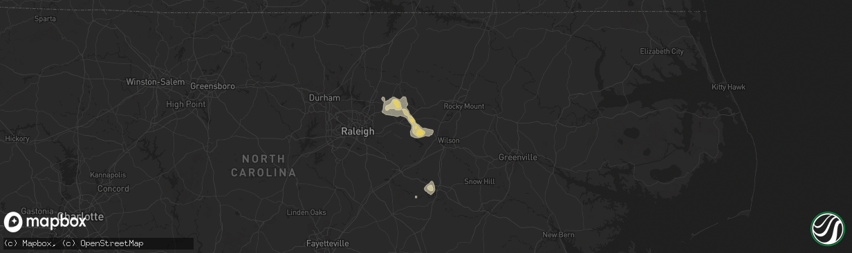 Hail map in Bailey, NC on June 25, 2025